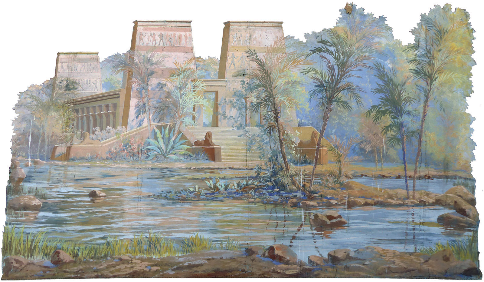 Aida acte III le bord du nil pres dun temple dIsis oasis et temple H. 450 x l. 730 cm