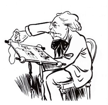 Gabriel Faure brodant sa partition caricature 1